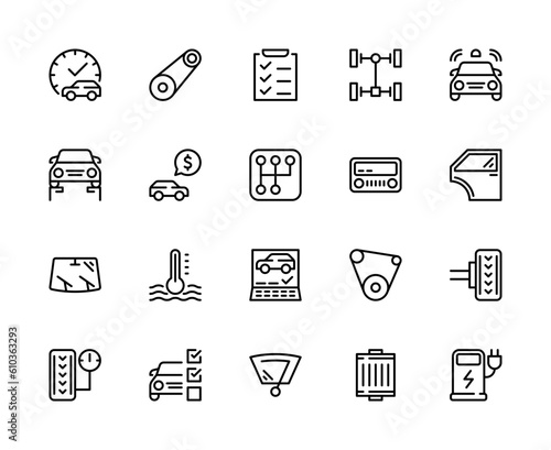 Auto car service vector linear icons set. Isolated icon collection Service station on white background. Car service symbol vector set.