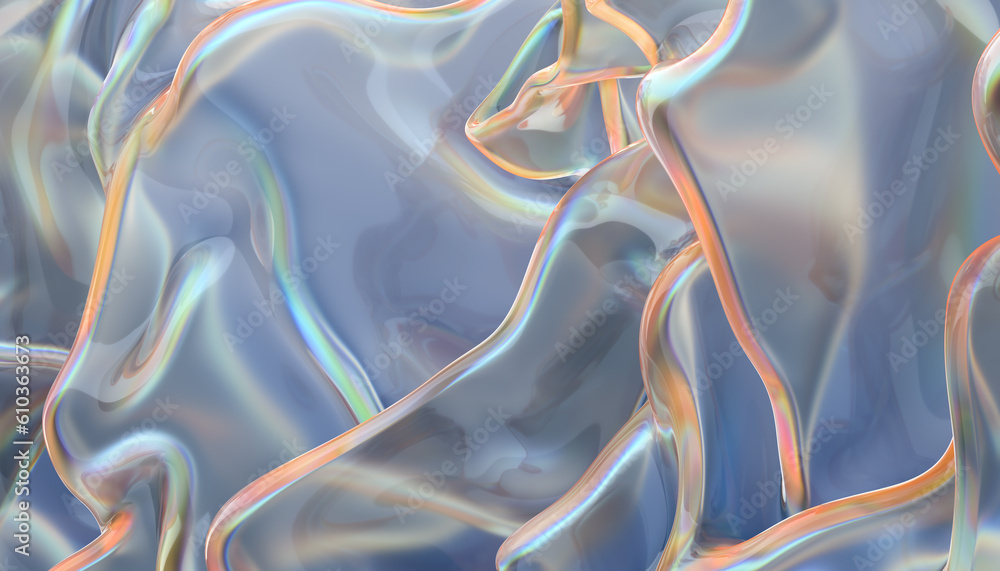 Fototapeta premium Transparent glossy glass ribbon. Curved wave in motion. 