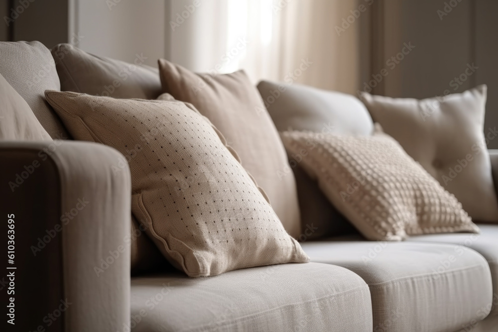 Fotografie Pillows on beige sofa room decoration background