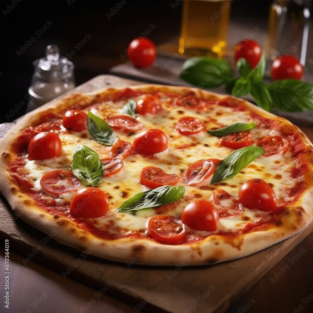 Hot pizza, Margherita pizza is a classic Italian pizza that consists of a thin crust topped with tomato sauce, mozzarella cheese, and fresh basil leaves. Hot pizza, Margherita pizza is a classic Italian pizza that consists of a thin crust topped with tomato sauce, mozzarella cheese, and fresh basil leaves.