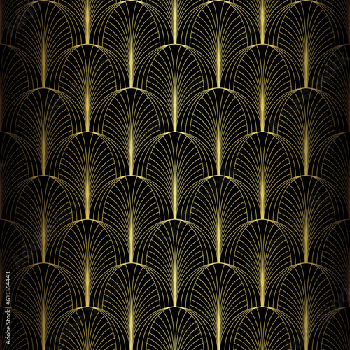 Art Deco Pattern. Vector background in 1920s style. Gold black texture