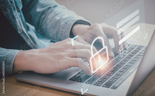 Cyber secure and Security password login online concept. Hands is typing and entering username and password of social media, log in with  an online bank account business concepts.