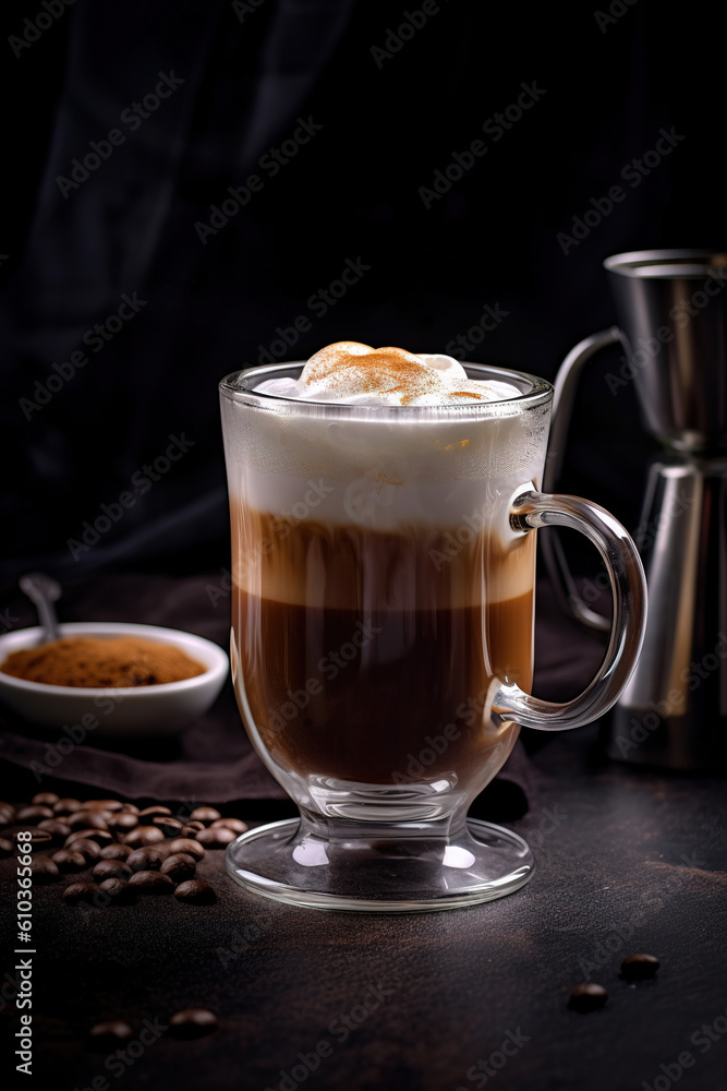 Iced Dalgona Coffee, a trendy fluffy creamy whipped coffee. Generative AI Iced Dalgona Coffee, a trendy fluffy creamy whipped coffee. Generative AI