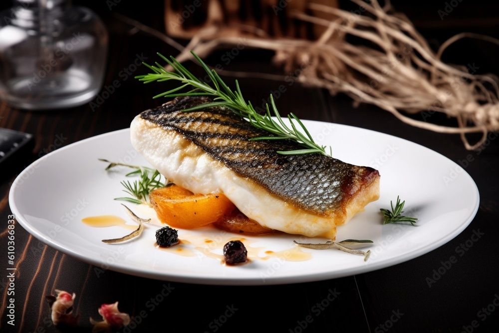 Close up of cooked fish fillet ,created with Generative AI technology.