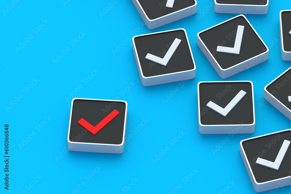 Unsuccessful check. Red check mark on button. Reject startup project. Unacceptable offer. Contract cancellation. Cancel action. Deny agreement. Mistakes made. Banned document. 3d render Unsuccessful check. Red check mark on button. Reject startup project. Unacceptable offer. Contract cancellation. Cancel action. Deny agreement. Mistakes made. Banned document. 3d render
