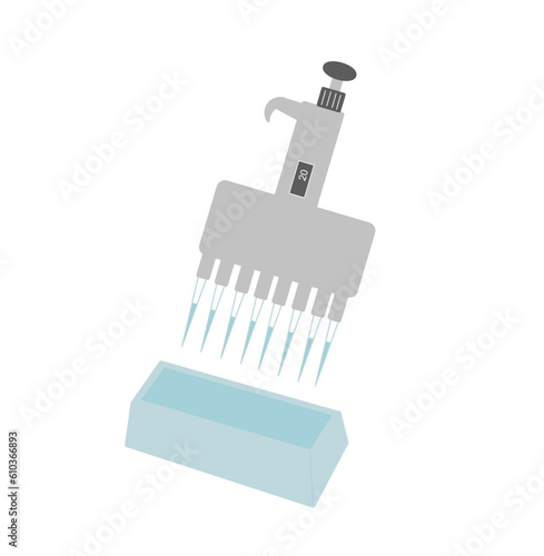 The multichannel auto-pipette were sucking the solution sample for laboratory testing.