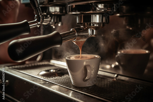Professional coffee machine creating a perfectly brewed cup of espresso  with a touch of barista-level skill. Satisfy your caffeine cravings. AI Generative
