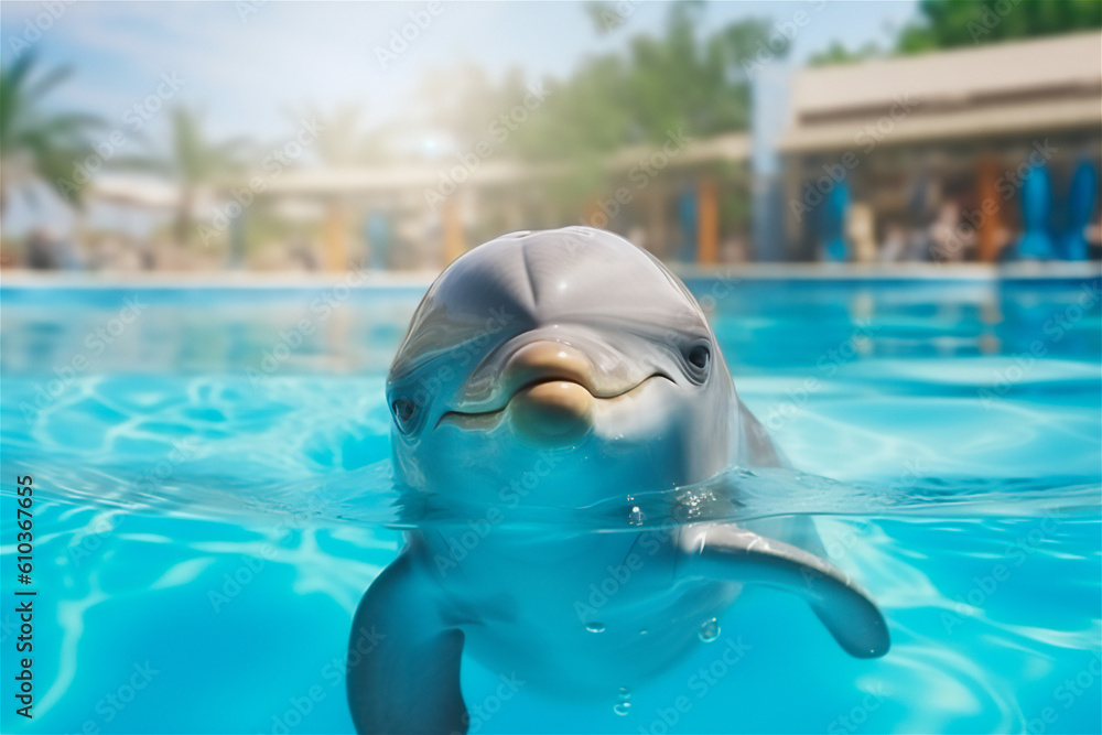 Naklejka premium Playful Dolphin in a Pool, AI Generates