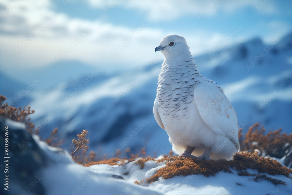 Mountain Rock Ptarmigan in its Natural Habitat, AI Generated Mountain Rock Ptarmigan in its Natural Habitat, AI Generated