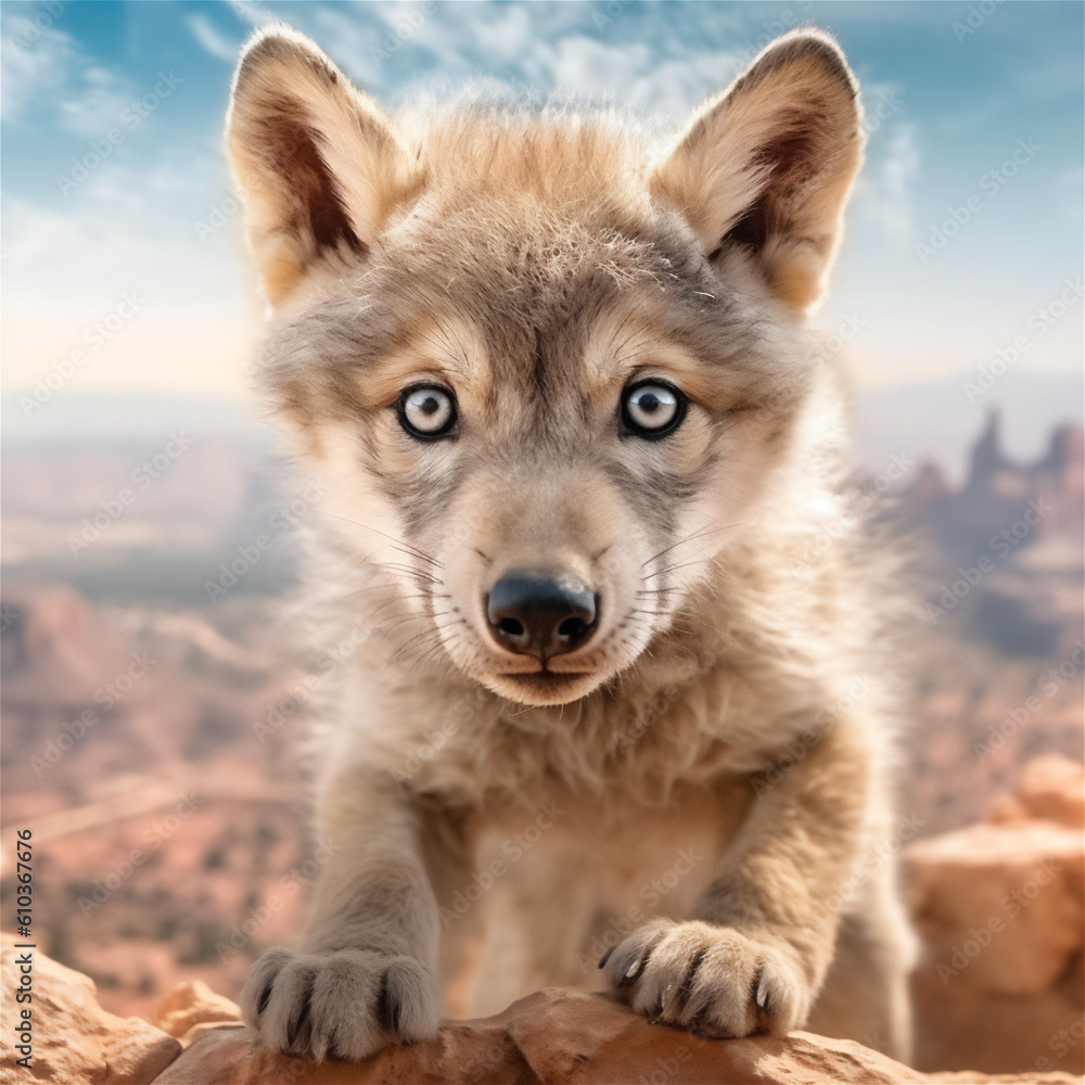 Obraz premium Adorable Close-up of a Baby Wolf: Captivating Nature's Innocence, AI Generated