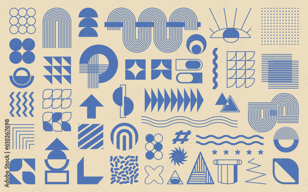 Brutalist design elements. Set of geometric shapes and grids. Trendy ...
