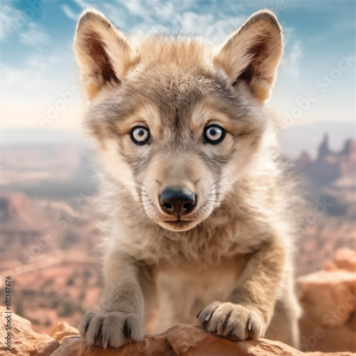 Adorable Close-up of a Baby Wolf: Captivating Nature's Innocence, AI Generated