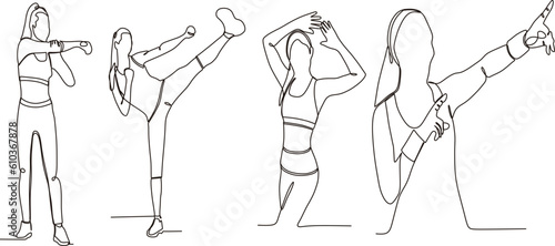 continuous line set of women doing sports