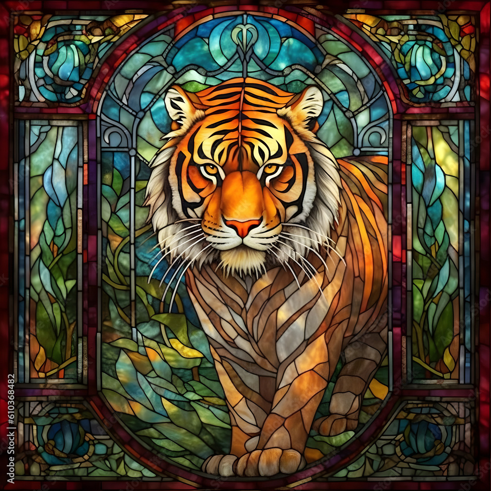 Stained glass tiger