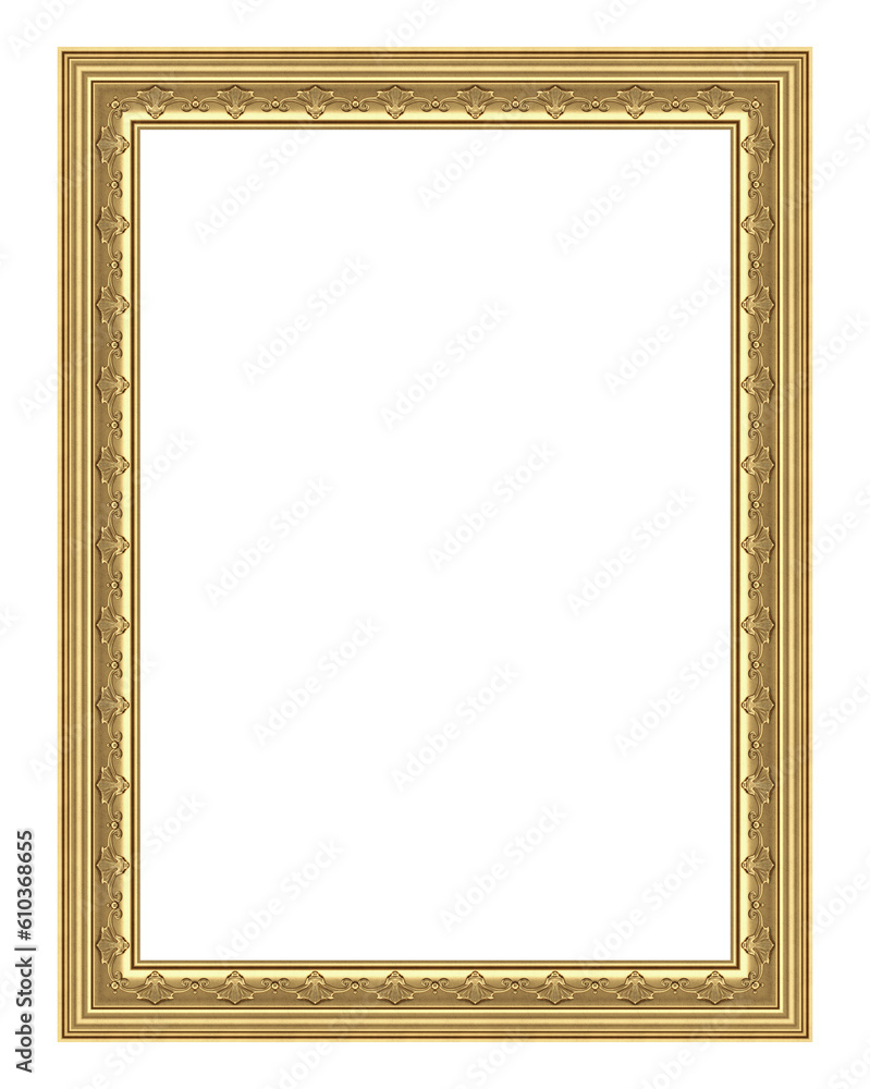 3d render antique classic golden frame isolated on white background