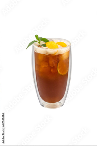 Transparent background of iced peach tea