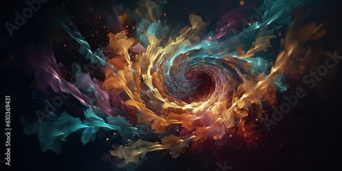 AI Generated. AI Generative. Illustration of holi smoke abstract graphic art with space galaxy cosmos inspirational vibe. Graphic Art