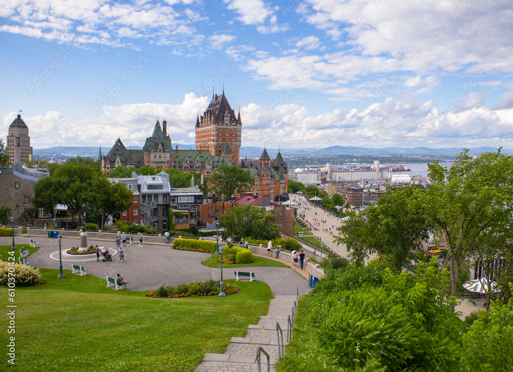 Fototapeta premium Terrace overlooking the city with a castle