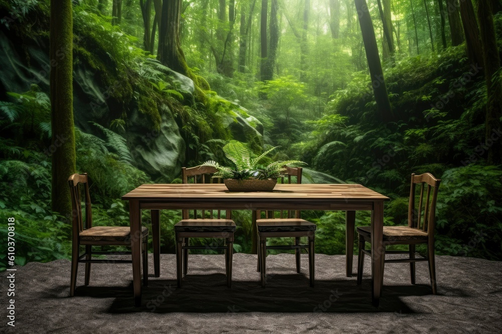 Outdoor Picnic family table in rural wooded forest