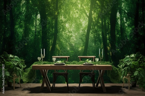 Outdoor Picnic family table in rural wooded forest