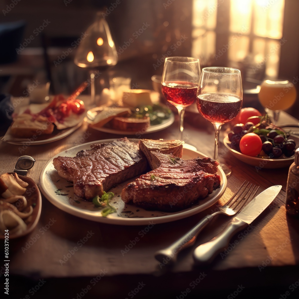 A plate of bistecca alla fiorentina, grilled steak with herbs.