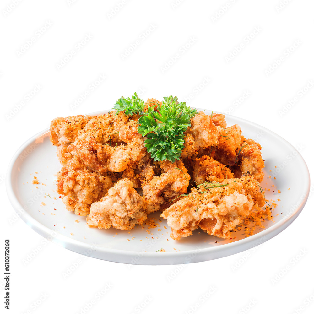 Tranparent dish of fried chicken Tranparent dish of fried chicken