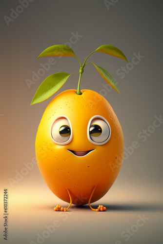 Cute Cartoon Kumquat Character. Generative Ai