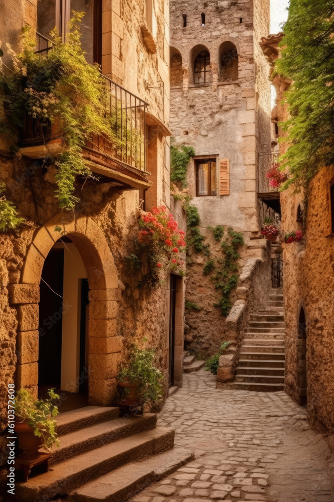 Captivating allure of a medieval town in Merengue, Spain. Generative AI