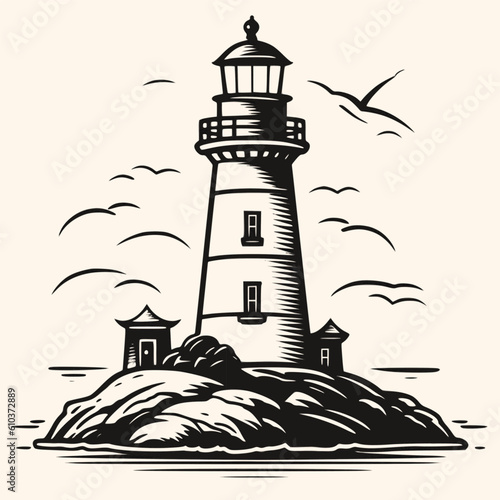 Lighthouse logo formed with simple and modern shape, drawing elegant minimalist style
