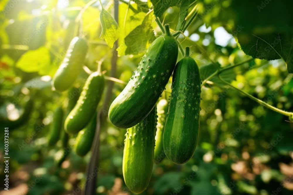 Green cucumber plant. Illustration AI Generative. Green cucumber plant. Illustration AI Generative.