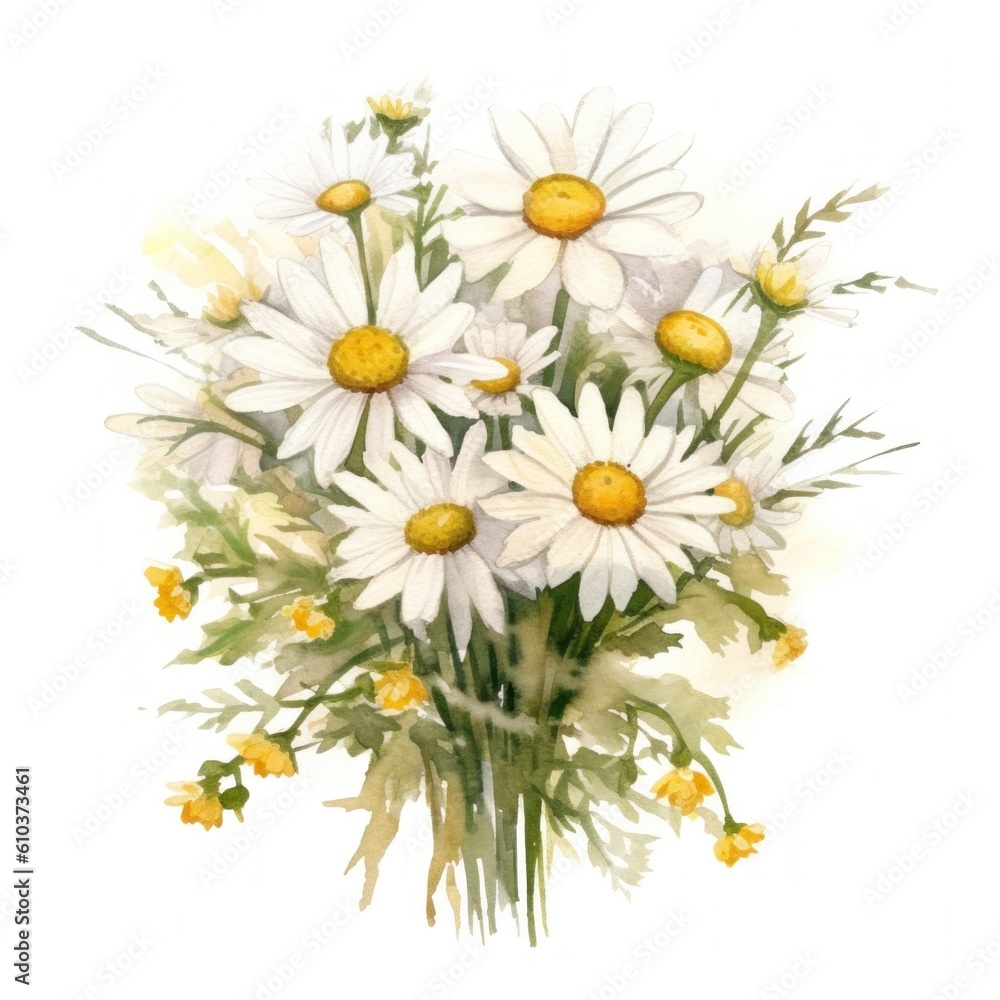 Fototapeta premium Watercolor chamomile isolated. Illustration AI Generative.