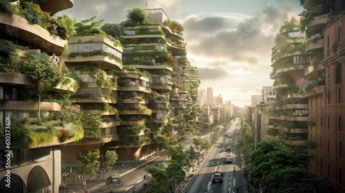 Eco friendly urban design. Illustration AI Generative. © olegganko
