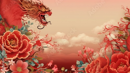 Chinese New Year background. Illustration AI Generative.