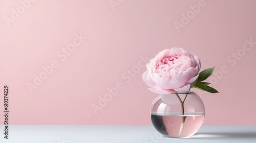 Fototapeta Naklejka Na Ścianę i Meble -  Minimalist background with peony flower. Illustration AI Generative.