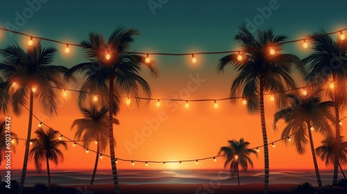 Summer night beach party background. Illustration AI Generative. © olegganko