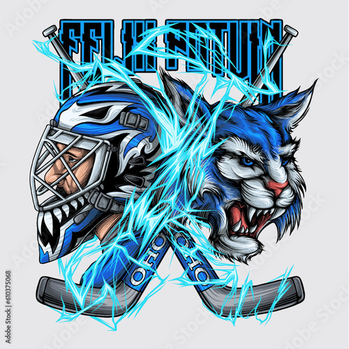 hockey sports, Felix potvin's face using his helmet, and a cat