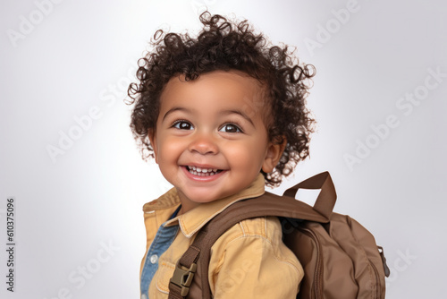Emotional African American Kid Isolated on White Background. Mockup for Advertising Banner.
