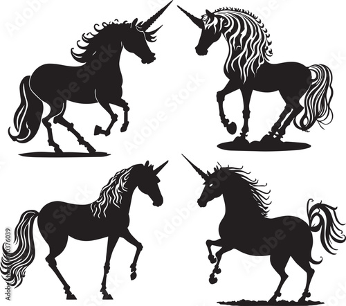 Black And Beautiful Unicorn Silhouette   Vector