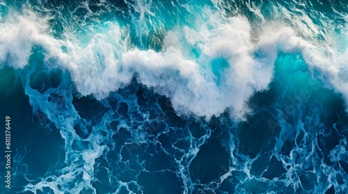 Top view on ocean waves. Generative AI.