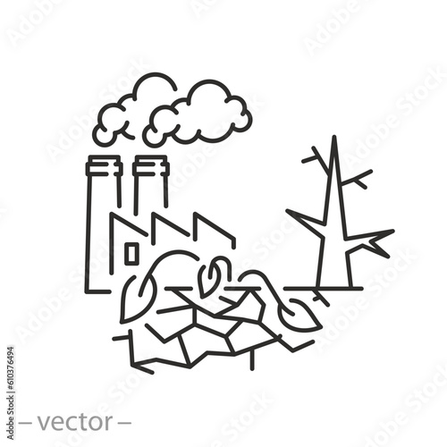 ecocide icon, consequences of pollution of nature, man-made disaster, line symbol on white background - editable stroke vector illustration eps10