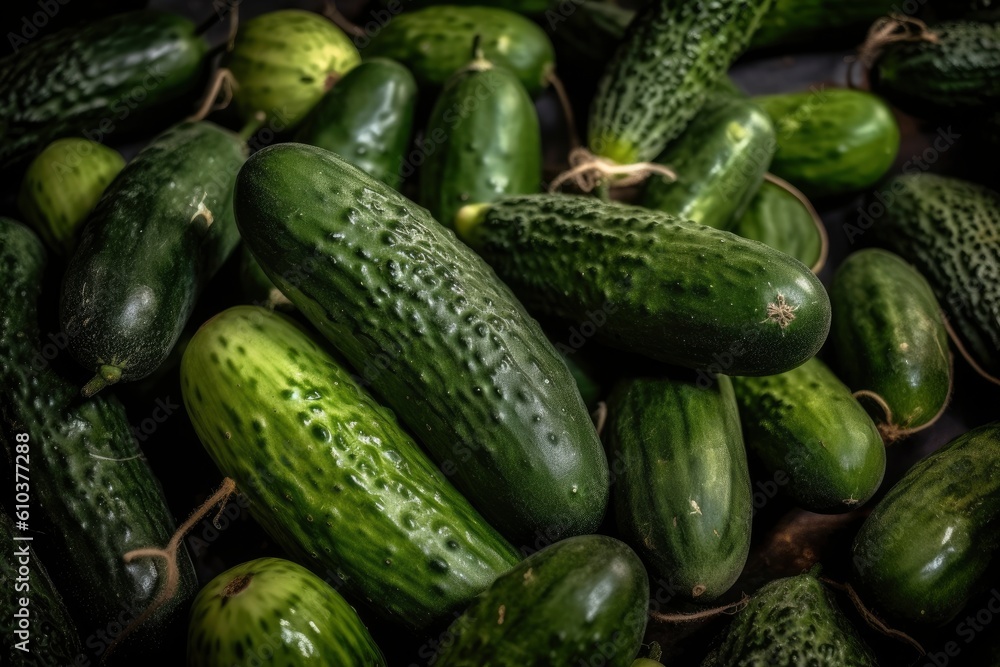 Full frame of fresh Cucumbers. AI generated. Full frame of fresh Cucumbers. AI generated.