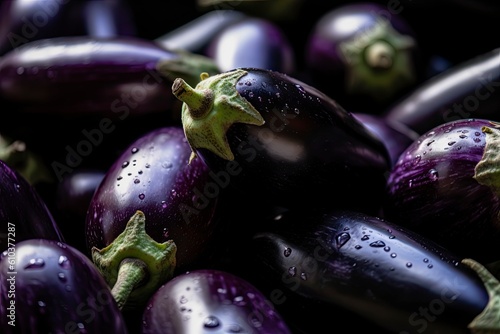 Full frame of fresh Eggplants. AI generated.