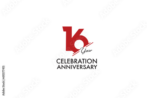 16th, 16 years, 16 year anniversary anniversary with red color isolated on white background, vector design for celebration vector