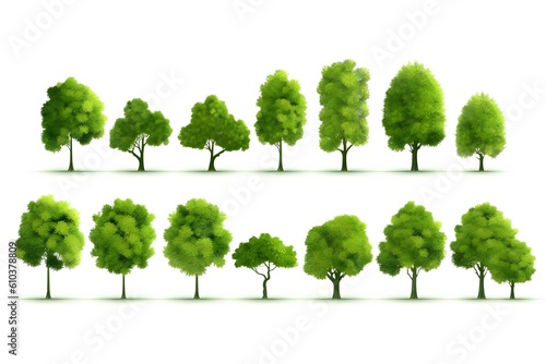 Collection of Isolated Trees on white background. generative ai