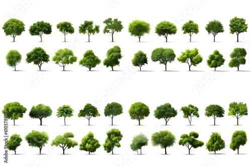 Collection of trees Isolated on white background. exotic tropical tree for design. generative ai