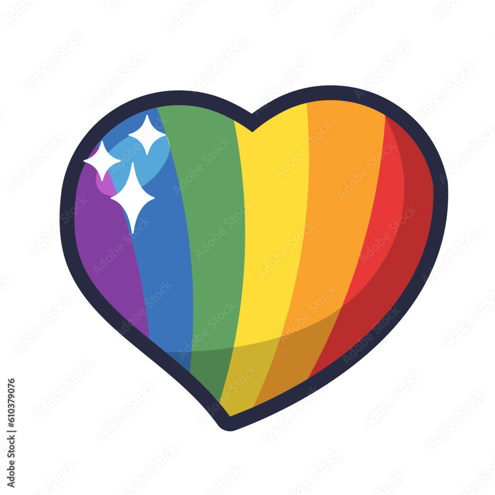 Lgbt pride heart. Rainbow flag love symbol. Diversity and freedom. Flat style vector icon with shadows and sparks.