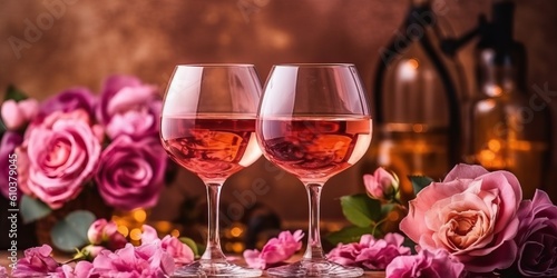 Wine and roses background, generative ai