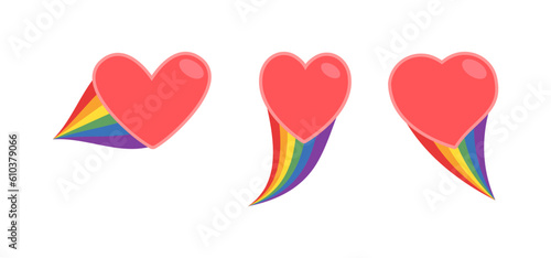 Heart icon with rainbow flag comet. Love diversity, pride month symbol.