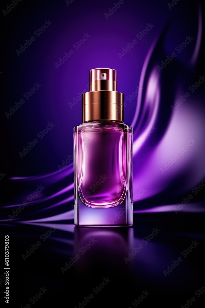 Graceful perfume bottle on a purple background by Generative AI Graceful perfume bottle on a purple background by Generative AI