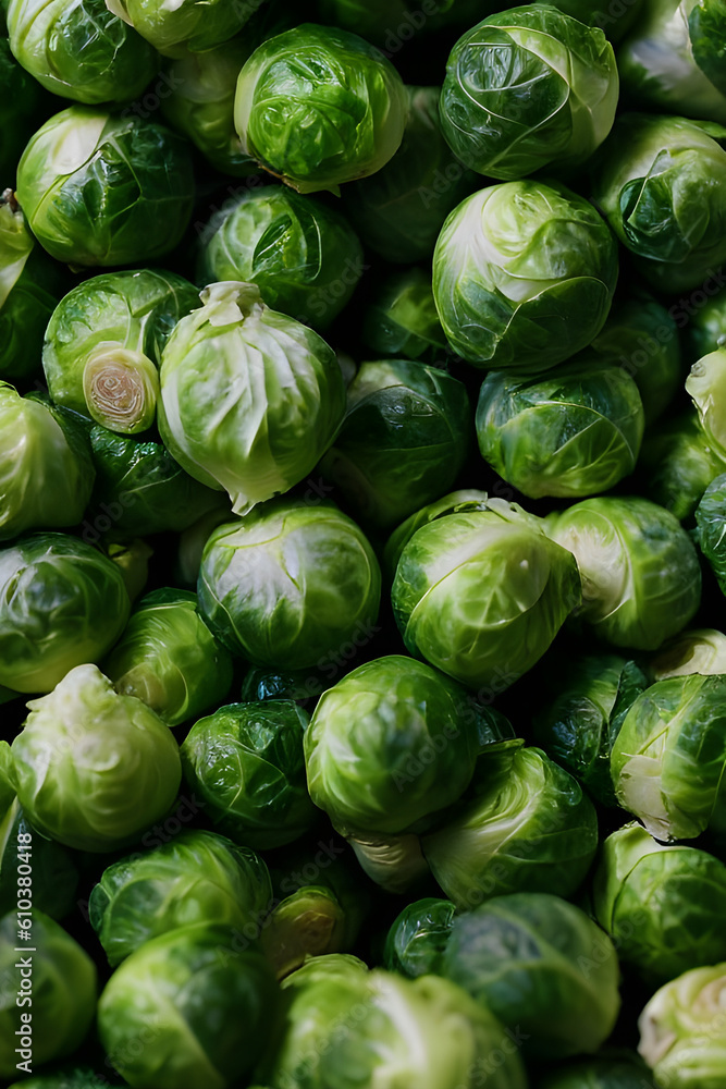 Fresh organic Brussel sprouts on a market stall ready for sale to better healthy balance diet meals Generated Ai Fresh organic Brussel sprouts on a market stall ready for sale to better healthy balance diet meals Generated Ai